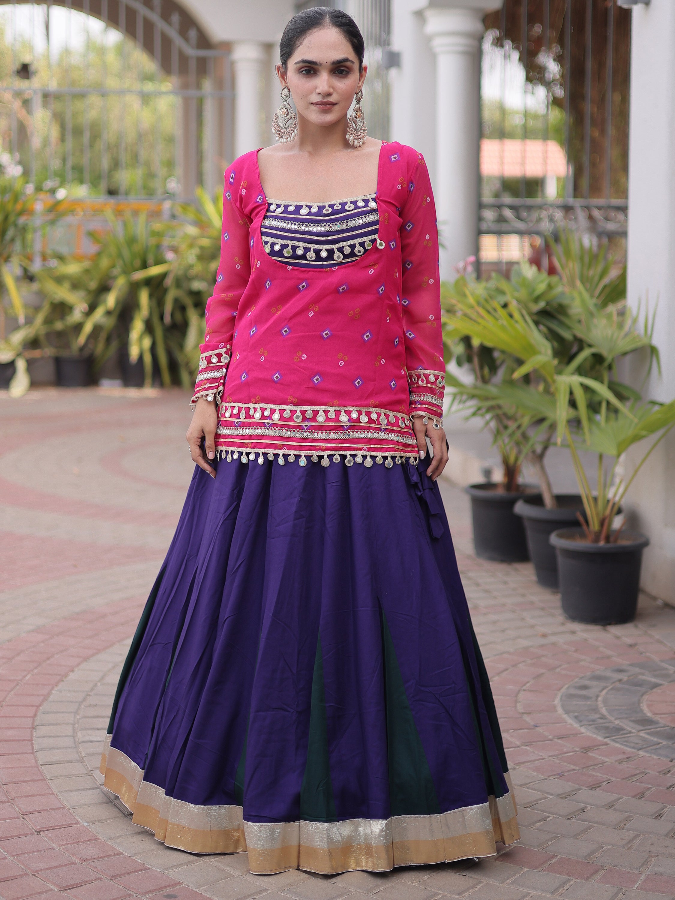 Graceful Pink Rayon Navratri Wear Lehenga Choli With Printed Jacket