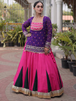 Lovable Purple Rayon Navratri Wear Lehenga Choli With Printed Jacket