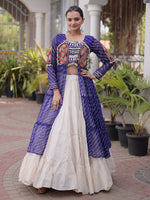 Magnetic Blue Kutchi Patch Work Cotton Navratri Wear Lehenga With Kurti
