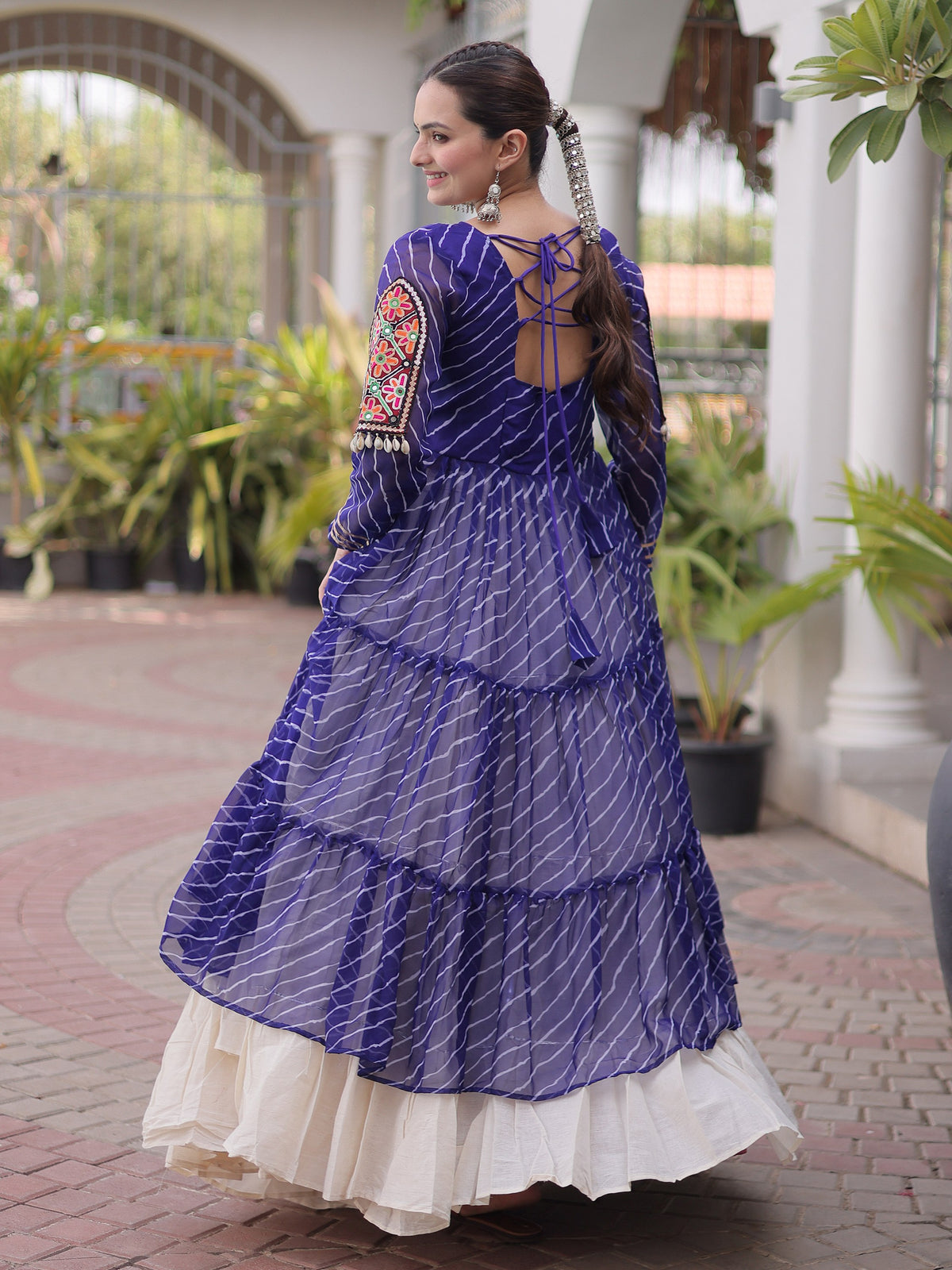 Magnetic Blue Kutchi Patch Work Cotton Navratri Wear Lehenga With Kurti