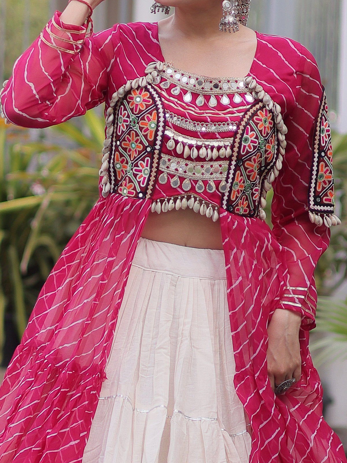 Splendid Pink Patch Work Cotton Navratri Special Lehenga With Kurti Set