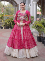 Splendid Pink Patch Work Cotton Navratri Special Lehenga With Kurti Set