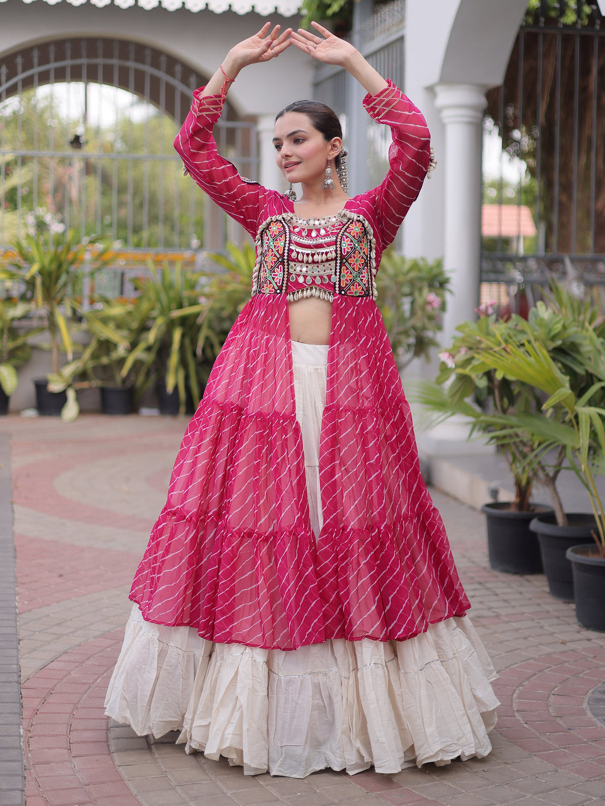 Splendid Pink Patch Work Cotton Navratri Special Lehenga With Kurti Set