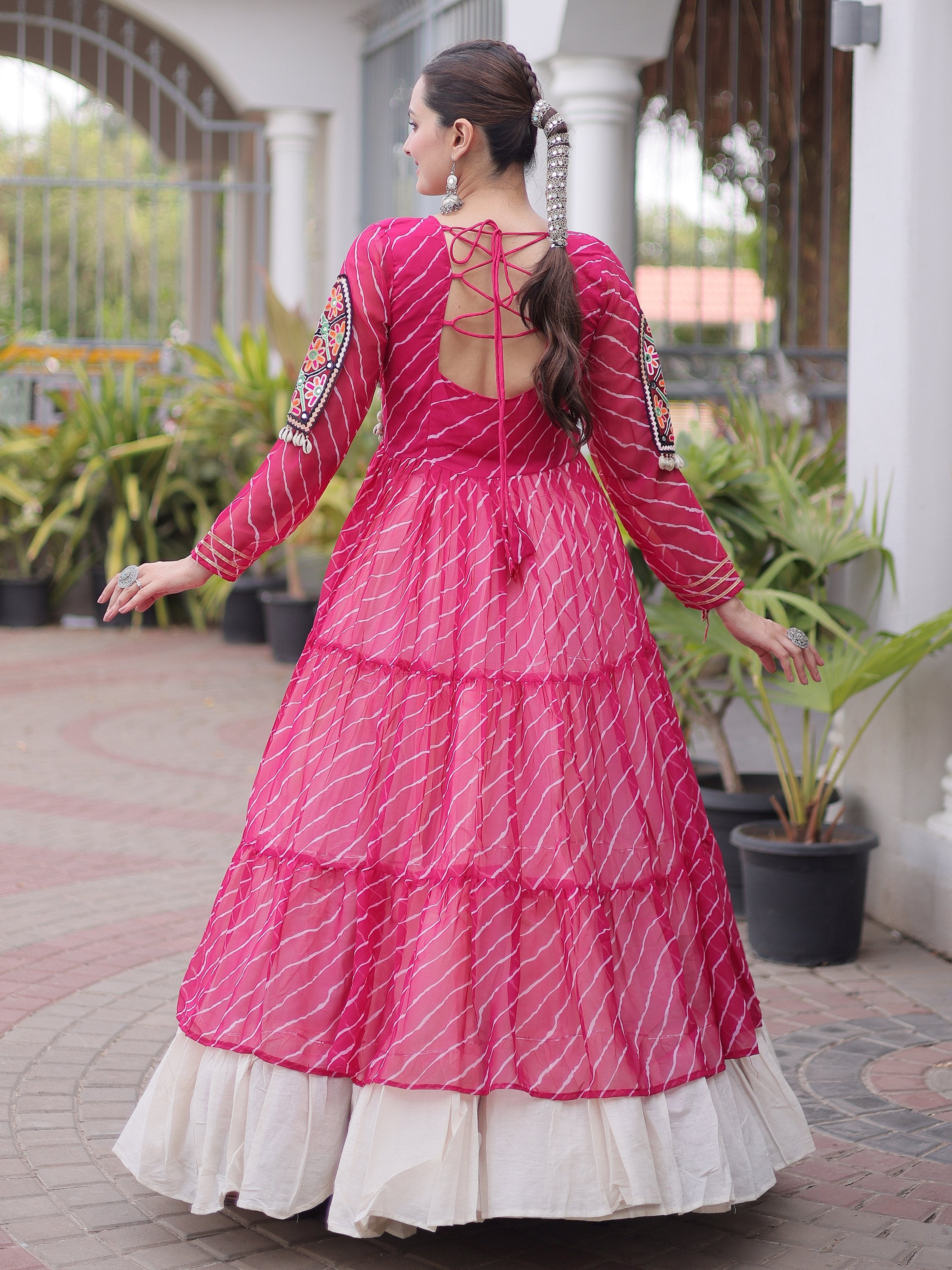 Splendid Pink Patch Work Cotton Navratri Special Lehenga With Kurti Set
