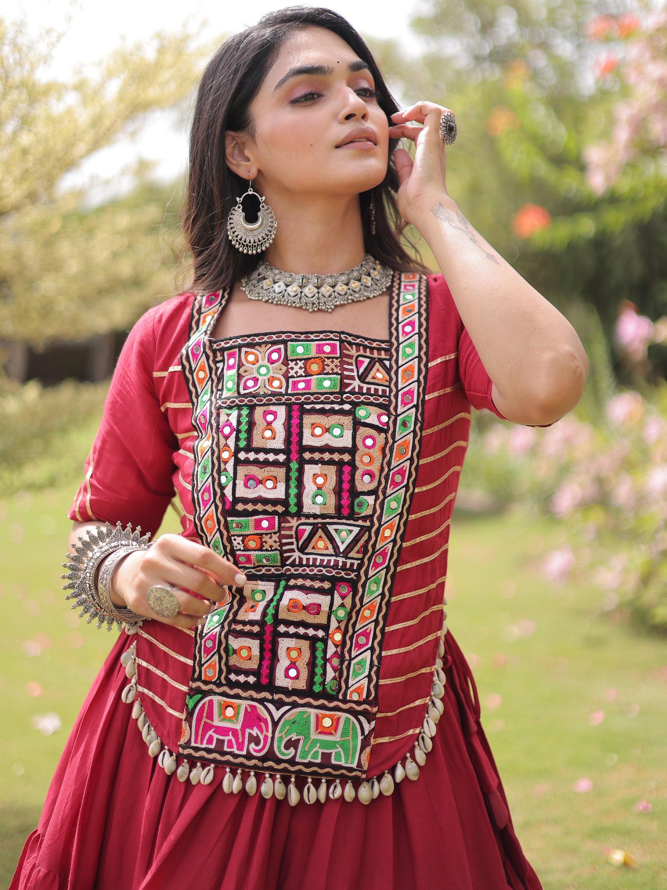 Attractive Red Patch Work Cotton Navratri Special Lehenga Choli