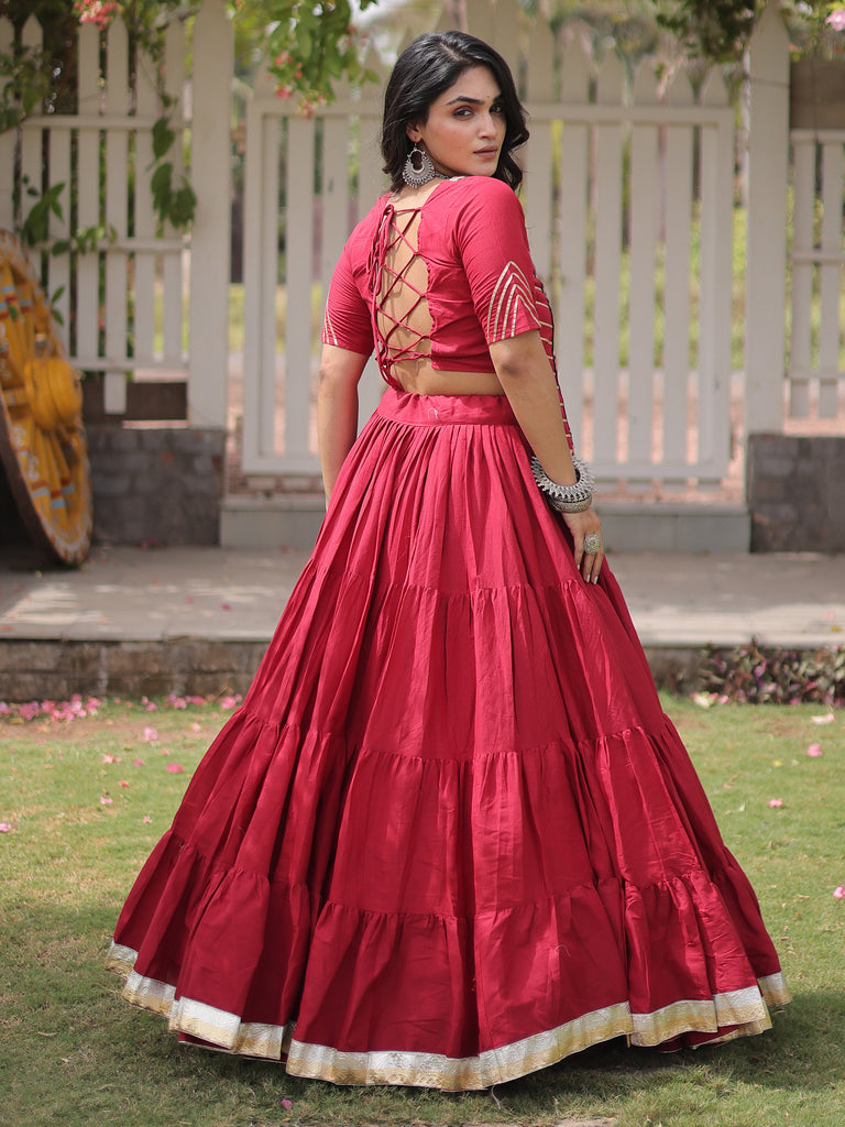Attractive Red Patch Work Cotton Navratri Special Lehenga Choli