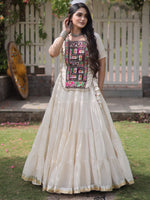 Gorgeous Off White Patch Work Cotton Navratri Special Lehenga Choli