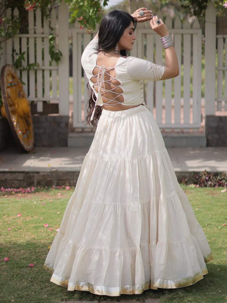 Gorgeous Off White Patch Work Cotton Navratri Special Lehenga Choli