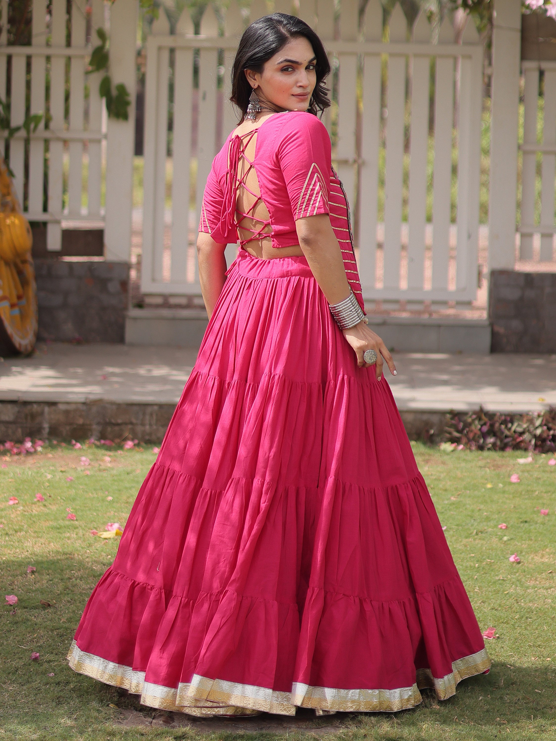 Stylish Rani Pink Kutchi Work Cotton Navratri Wear Lehenga Choli
