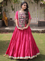 Stylish Pink Kutchi Work Cotton Navratri Wear Lehenga Choli