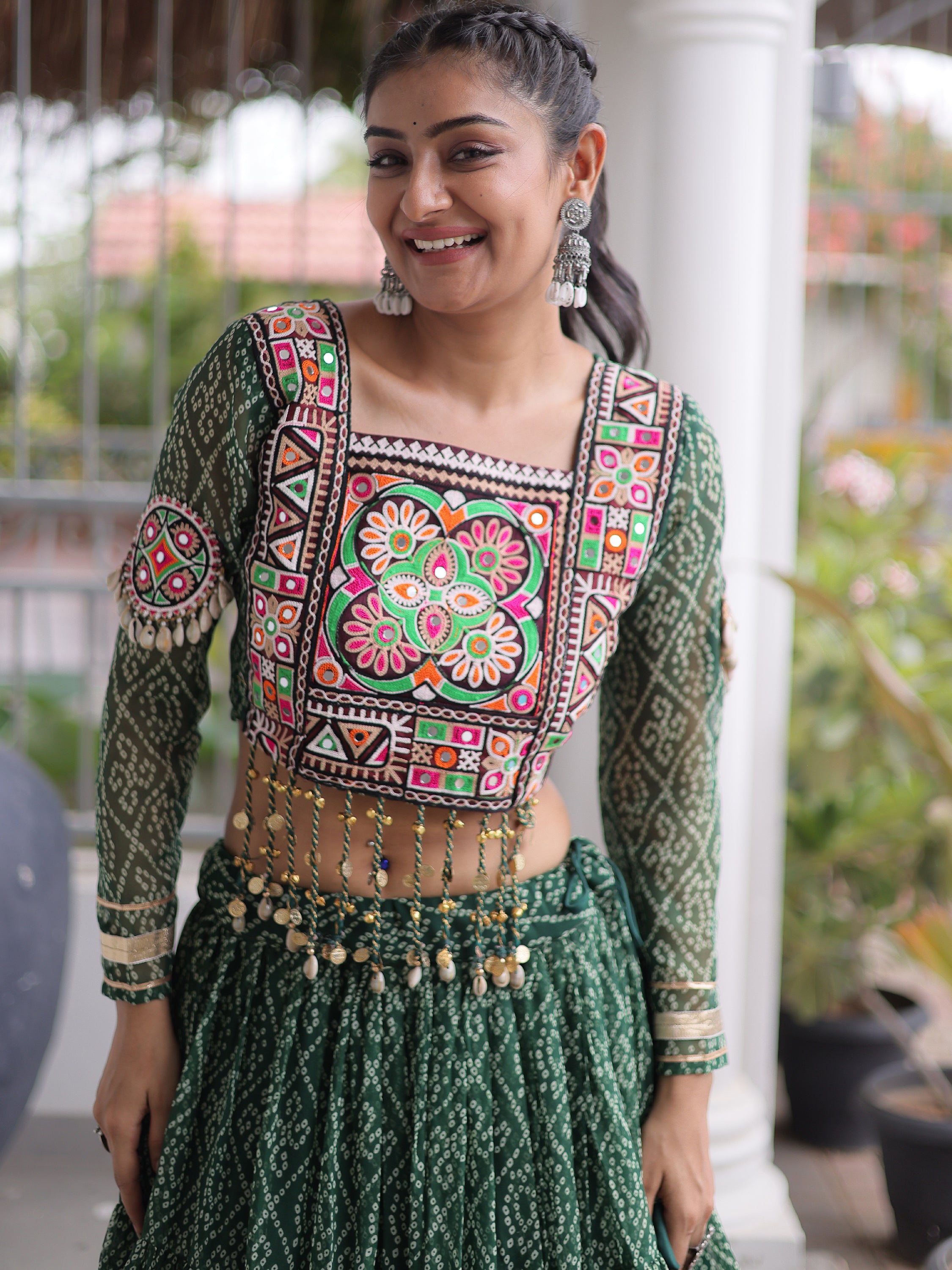 Superb Green Bandhani Printed Georgette Navratri Wear Lehenga Choli