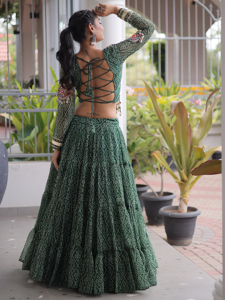 Superb Green Bandhani Printed Georgette Navratri Wear Lehenga Choli