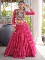 Excellent Pink Bandhani Printed Georgette Navratri Wear Lehenga Choli