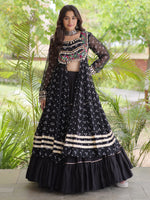 Dazzling Black Patch Work Cotton Navratri Special Lehenga And Kurti Set