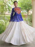 Rich Royal Blue Cotton Navratri Wear Lehenga With Patch Work Peplum Top