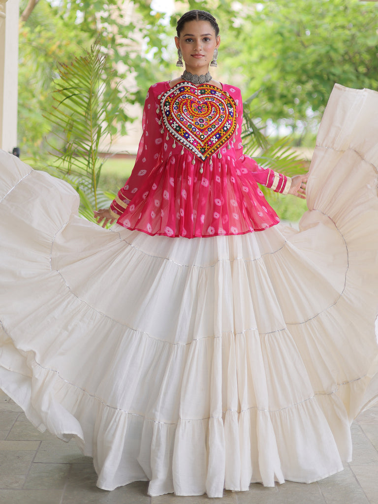 Lovable Rani Pink Cotton Navratri Wear Lehenga With Printed Peplum Top