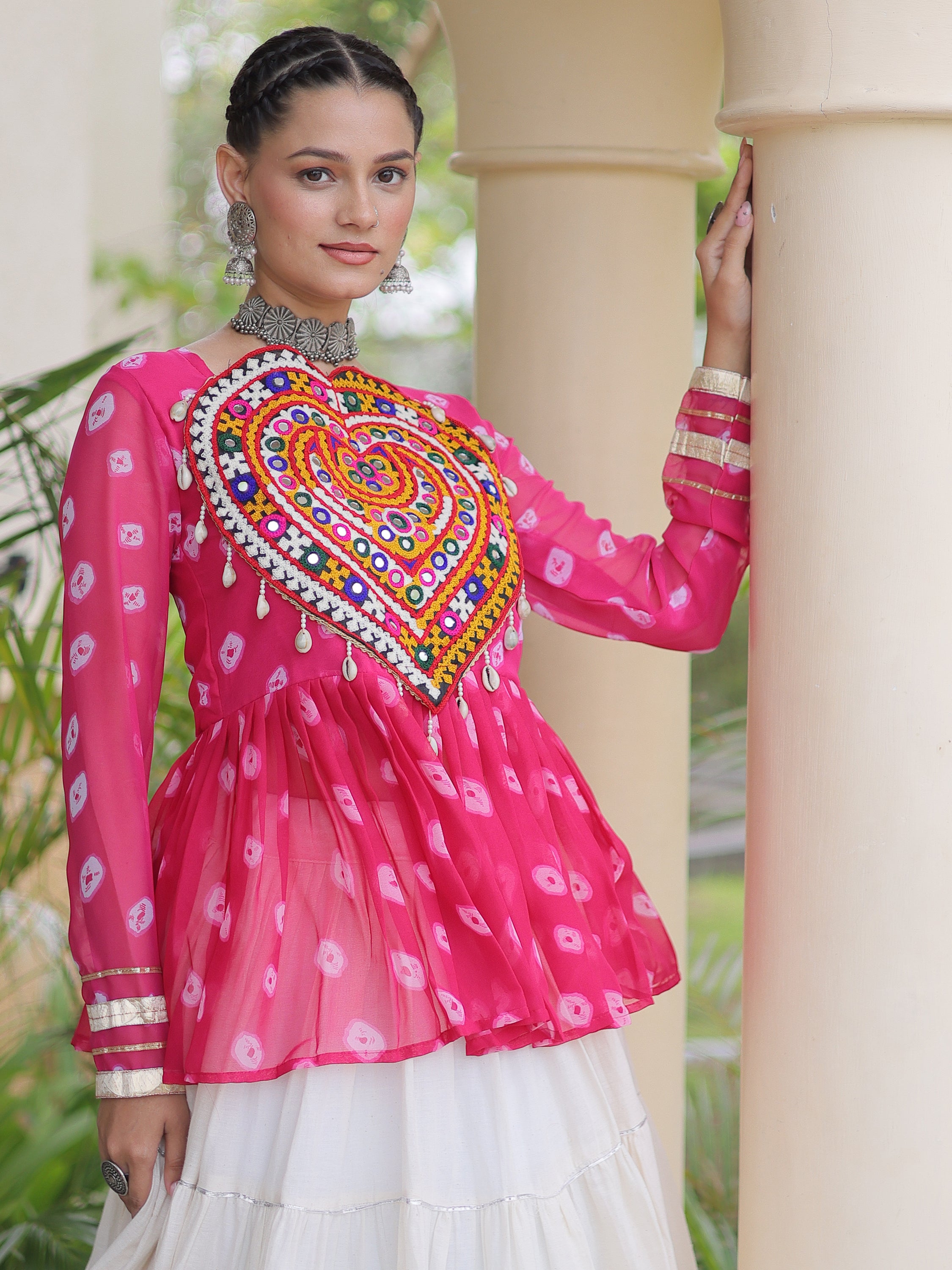 Lovable Rani Pink Cotton Navratri Wear Lehenga With Printed Peplum Top