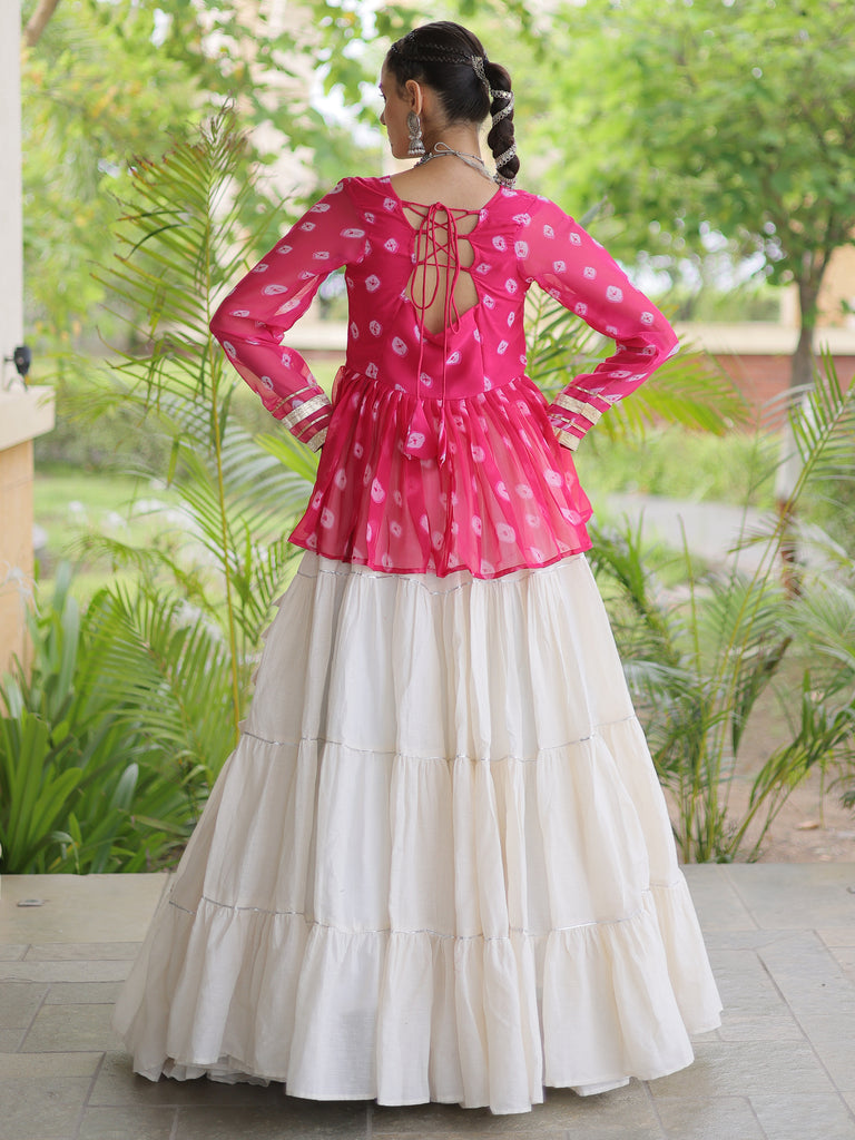 Lovable Rani Pink Cotton Navratri Wear Lehenga With Printed Peplum Top