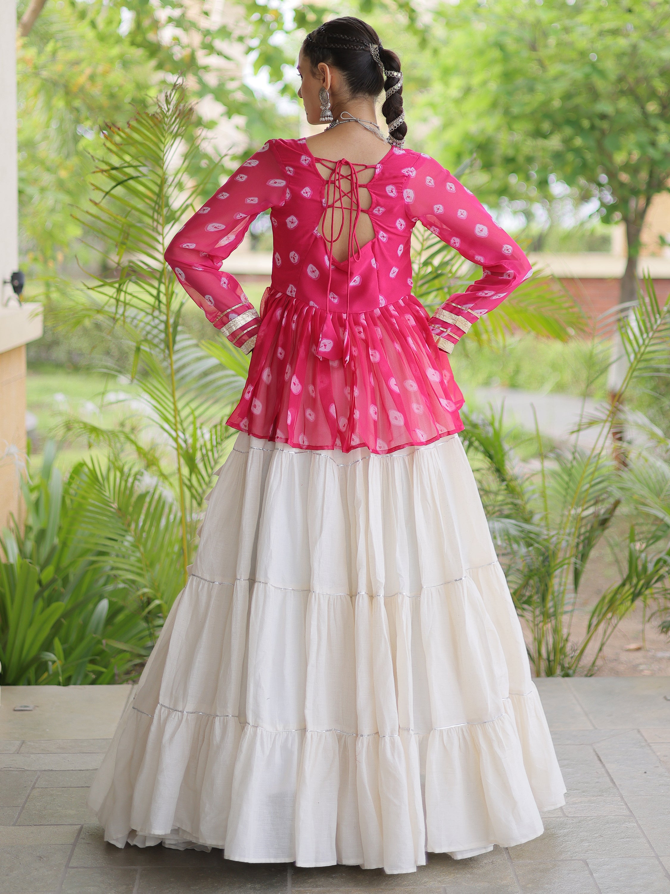 Lovable Rani Pink Cotton Navratri Wear Lehenga With Printed Peplum Top