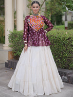 Fantastic Wine Patch Work Cotton Navratri Lehenga With Peplum Top