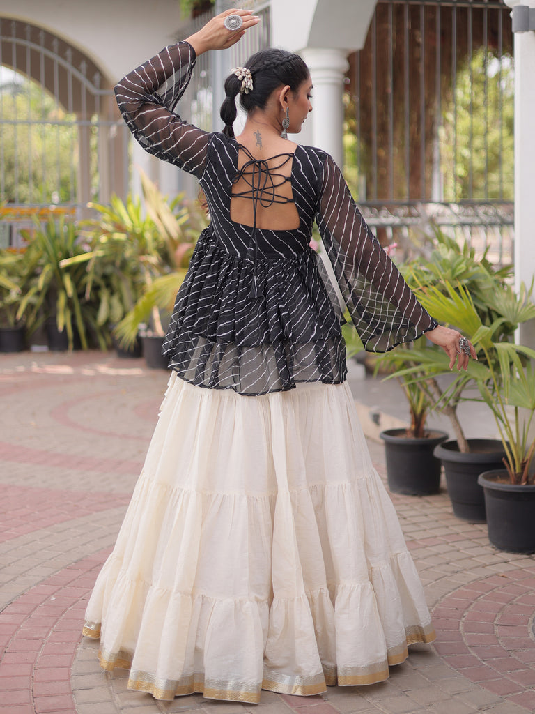 Captivating Black Laced Cotton Navratri Special Lehenga With Peplum Top