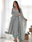 Charming Off-White Digital Printed Chiffon Event Wear Anarkali Suit
