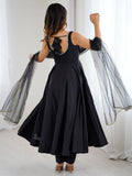 Beautiful Black Lace Work Chanderi Silk Festival Wear Anarkali Suit With Dupatta