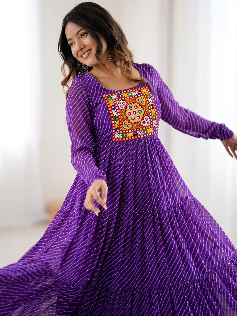 Amazing Purple Laheriya Printed Georgette Navratri Special Gown