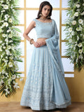 Glamorous Sky Blue Thread Work Georgette Bridesmaid Lehenga Choli