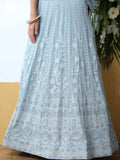 Glamorous Sky Blue Thread Work Georgette Bridesmaid Lehenga Choli