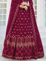 Attractive Dark Pink Sequined Georgette Party Wear Lehenga Choli