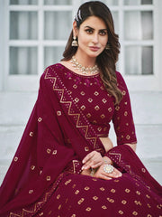 Attractive Dark Pink Sequined Georgette Party Wear Lehenga Choli