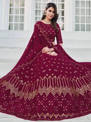 Attractive Dark Pink Sequined Georgette Party Wear Lehenga Choli
