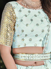 Pleasent Sky Blue Sequined Georgette Party Wear Lehenga Choli