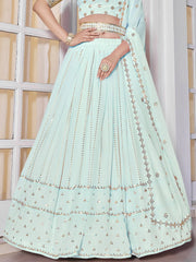 Pleasent Sky Blue Sequined Georgette Party Wear Lehenga Choli