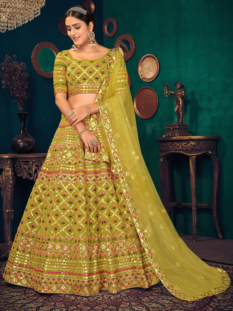 Lime Green Gotta Work Georgette Wedding Lehenga Choli