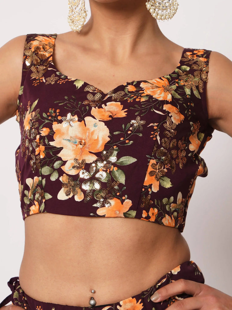 Fabulous Maroon Art Silk Floral Printed Party Lehenga Choli