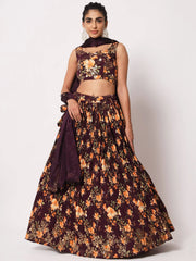 Fabulous Maroon Art Silk Floral Printed Party Lehenga Choli