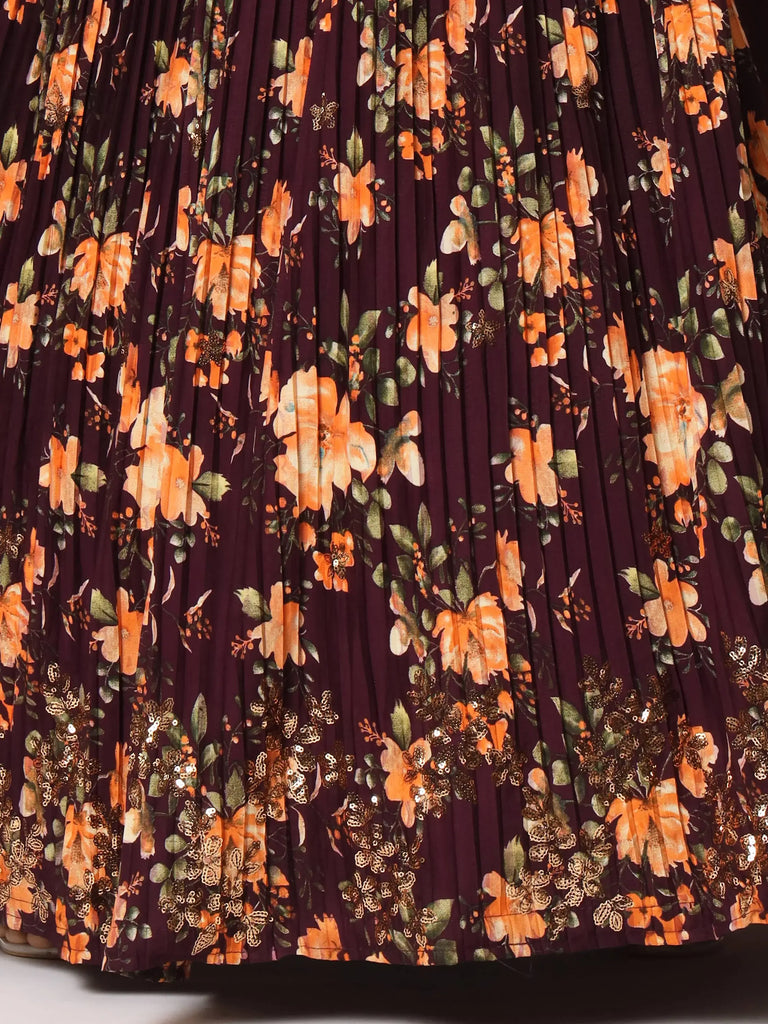 Fabulous Maroon Art Silk Floral Printed Party Lehenga Choli