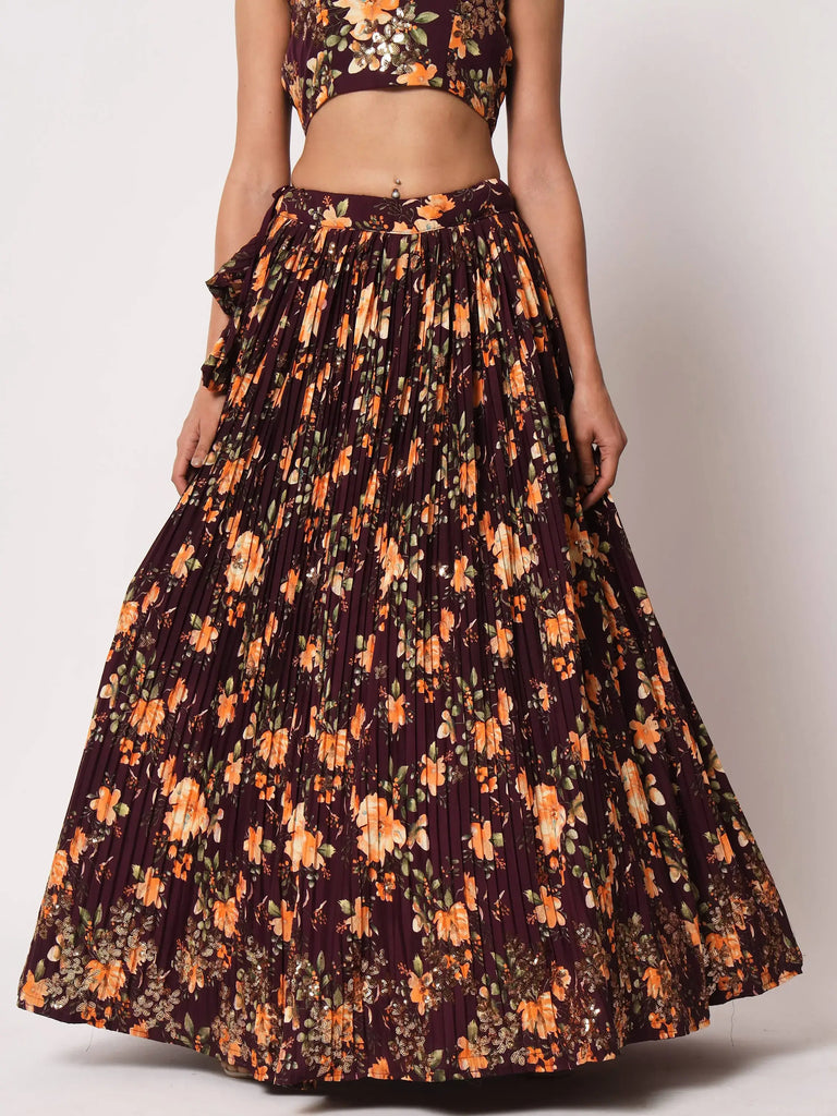 Fabulous Maroon Art Silk Floral Printed Party Lehenga Choli