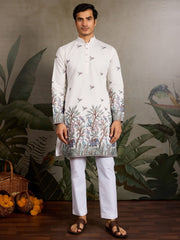 Attractive White Thread Work Viscose Wedding Wear Kurta
