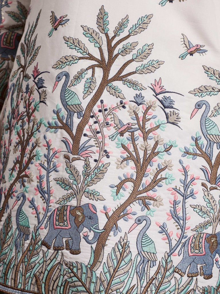 Attractive White Thread Work Viscose Wedding Wear Kurta