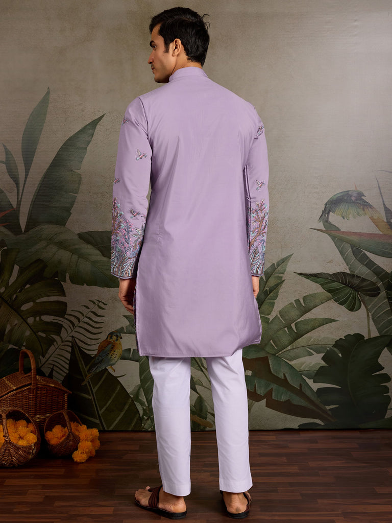 Outstanding Lavender Sequins Viscose Function Wear Men Kurta