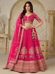 Outstanding Rani Pink Sequins Silk Wedding Lehenga Choli With Dupatta