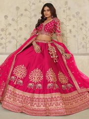 Outstanding Rani Pink Sequins Silk Wedding Lehenga Choli With Dupatta
