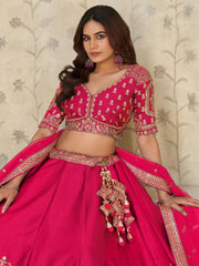 Outstanding Rani Pink Sequins Silk Wedding Lehenga Choli With Dupatta