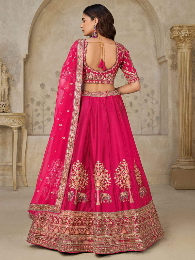 Outstanding Rani Pink Sequins Silk Wedding Lehenga Choli With Dupatta
