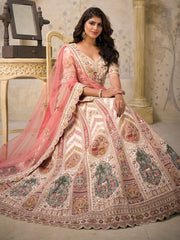 Precious Cream Embroidered Silk Bridesmaid Lehenga Choli With Dupatta