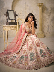 Precious Cream Embroidered Silk Bridesmaid Lehenga Choli With Dupatta