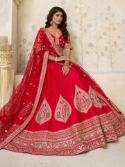 Mesmerizing Red Zari Embroidered Silk Wedding Wear Lehenga Choli